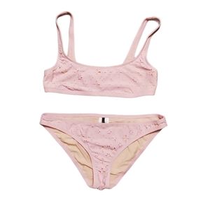 J. Crew M Pink Floral Laser Cut Bikini